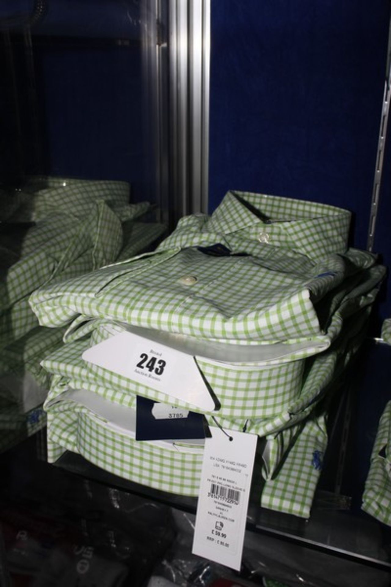 Five as new Ralph Lauren long sleeved shirts in lime/white (1 x M, 2 x L, 1 x XL, 1 x XXL - Please