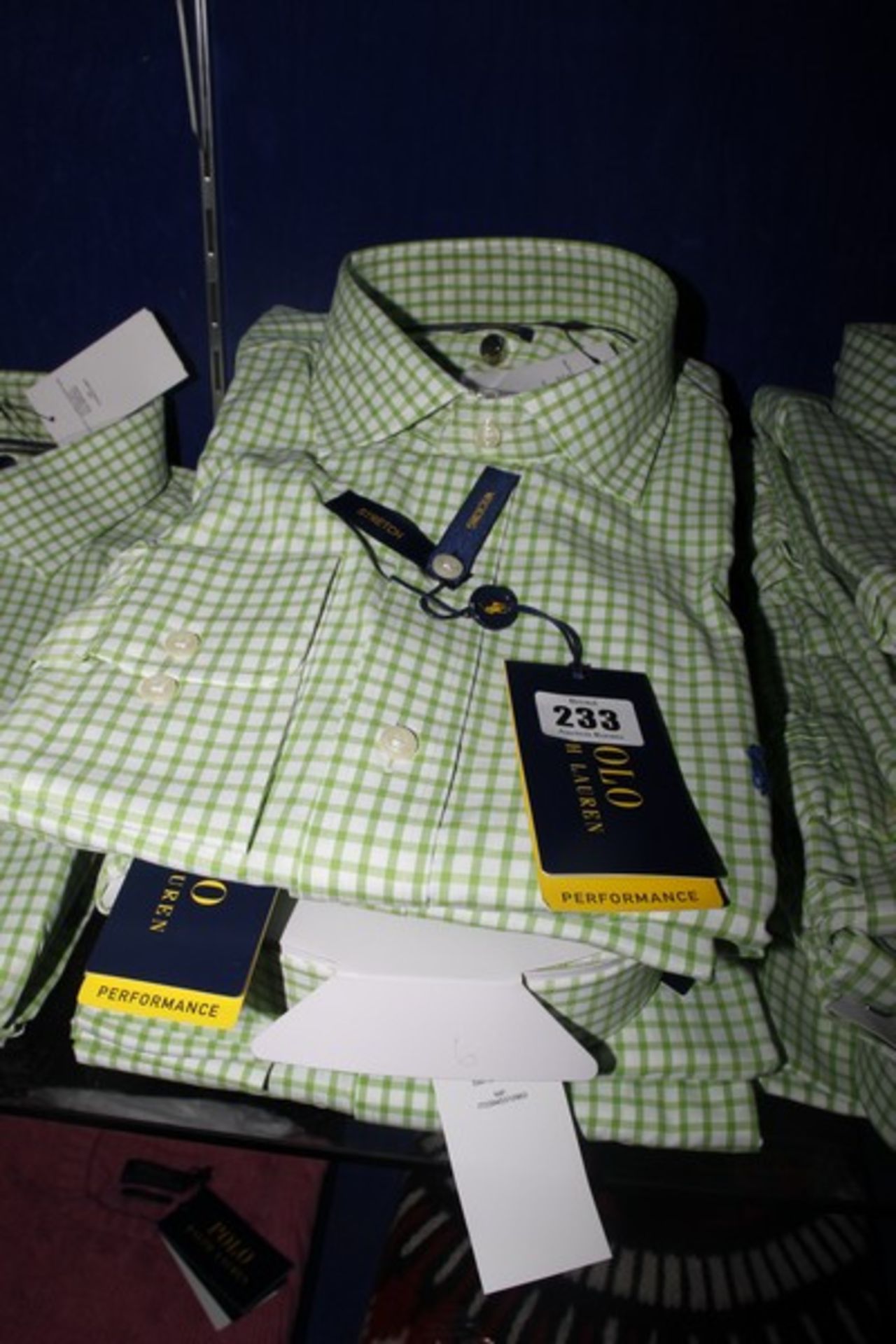 Five as new Ralph Lauren long sleeved shirts in lime/white (1 x M, 2 x L, 1 x XL, 1 x XXL - Please