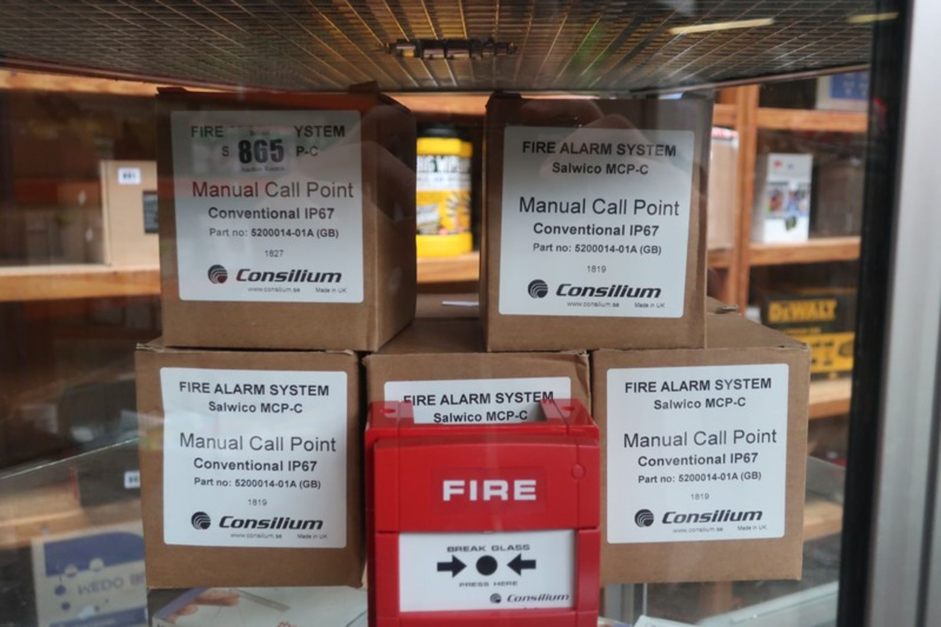 Eight as new Consilium fire alarm system call points.