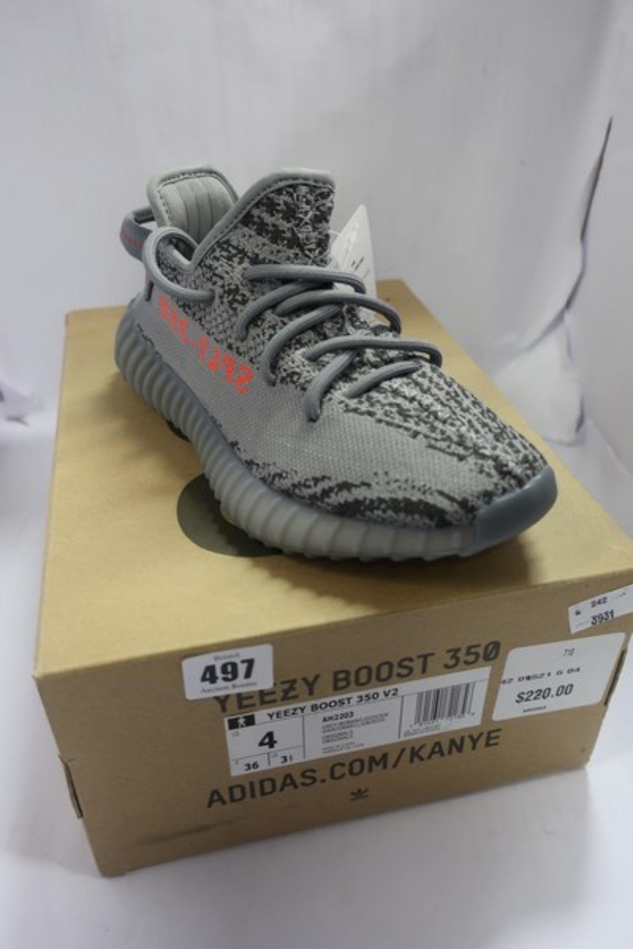 A pair of as new Adidas Yeezy Boost 350 V2 trainers (UK 3.5).