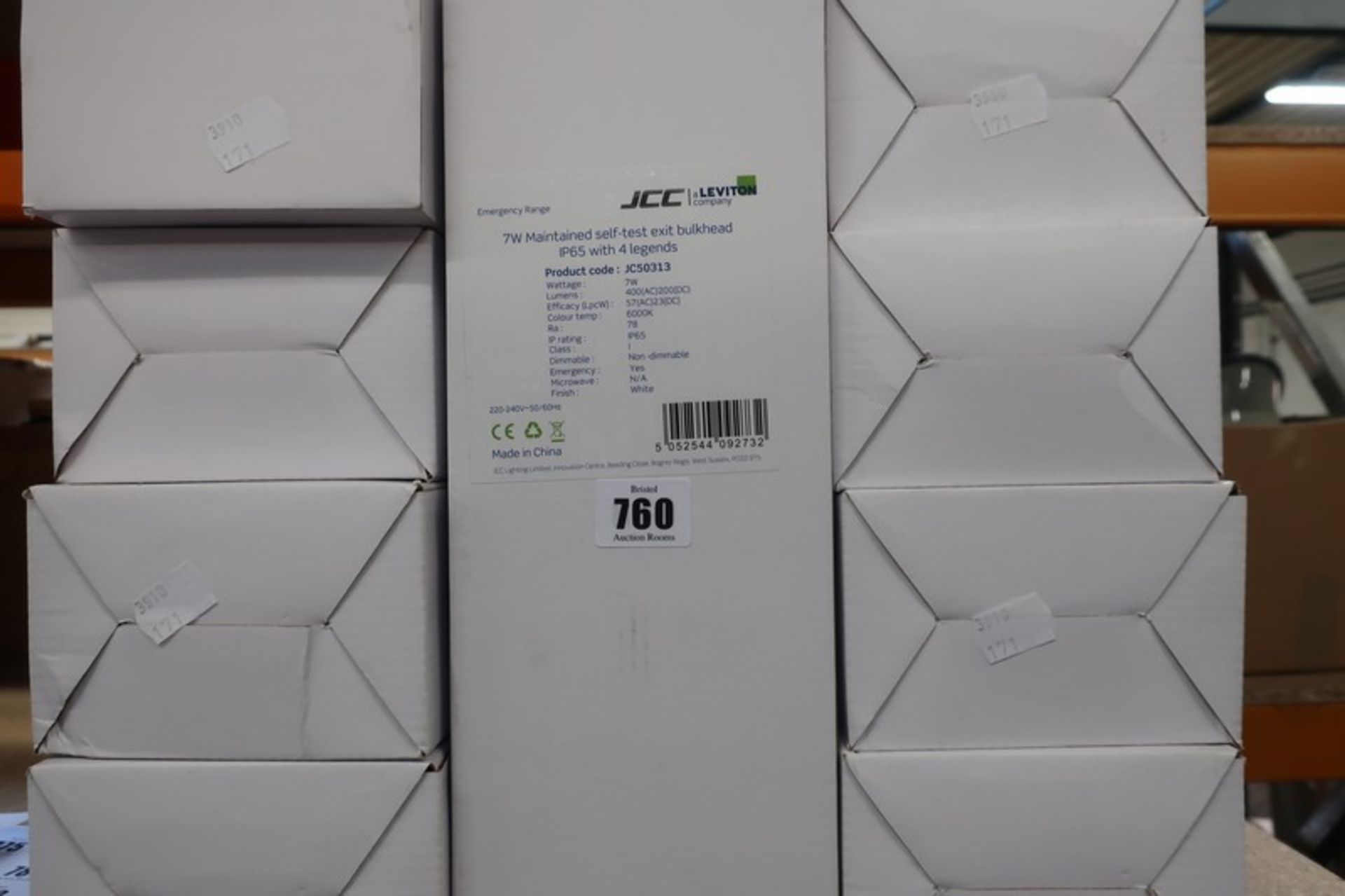 Twelve boxed as new JCC 7W maintained self-test EXIT bulkheads (IP65 with 4 legends).