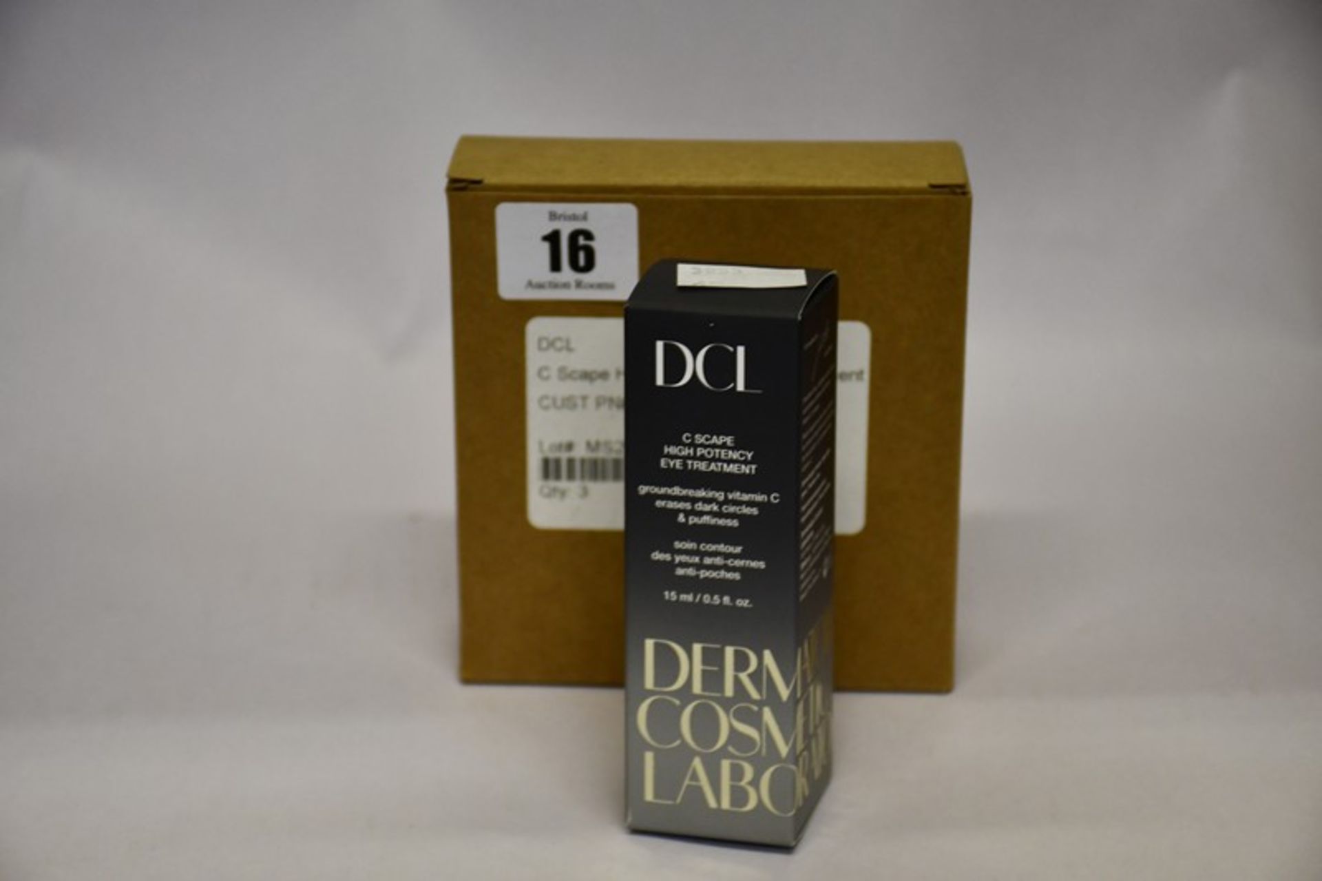 Three boxed as new DCL C Scape high potency eye treatments (15ml).
