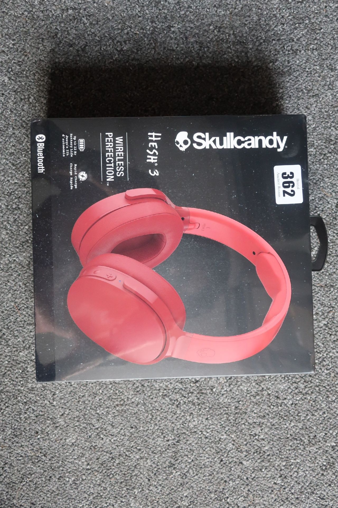 A boxed as new pair of Skullcandy Hesh 3 Wireless Over-Ear Headphones in Red (Box sealed).