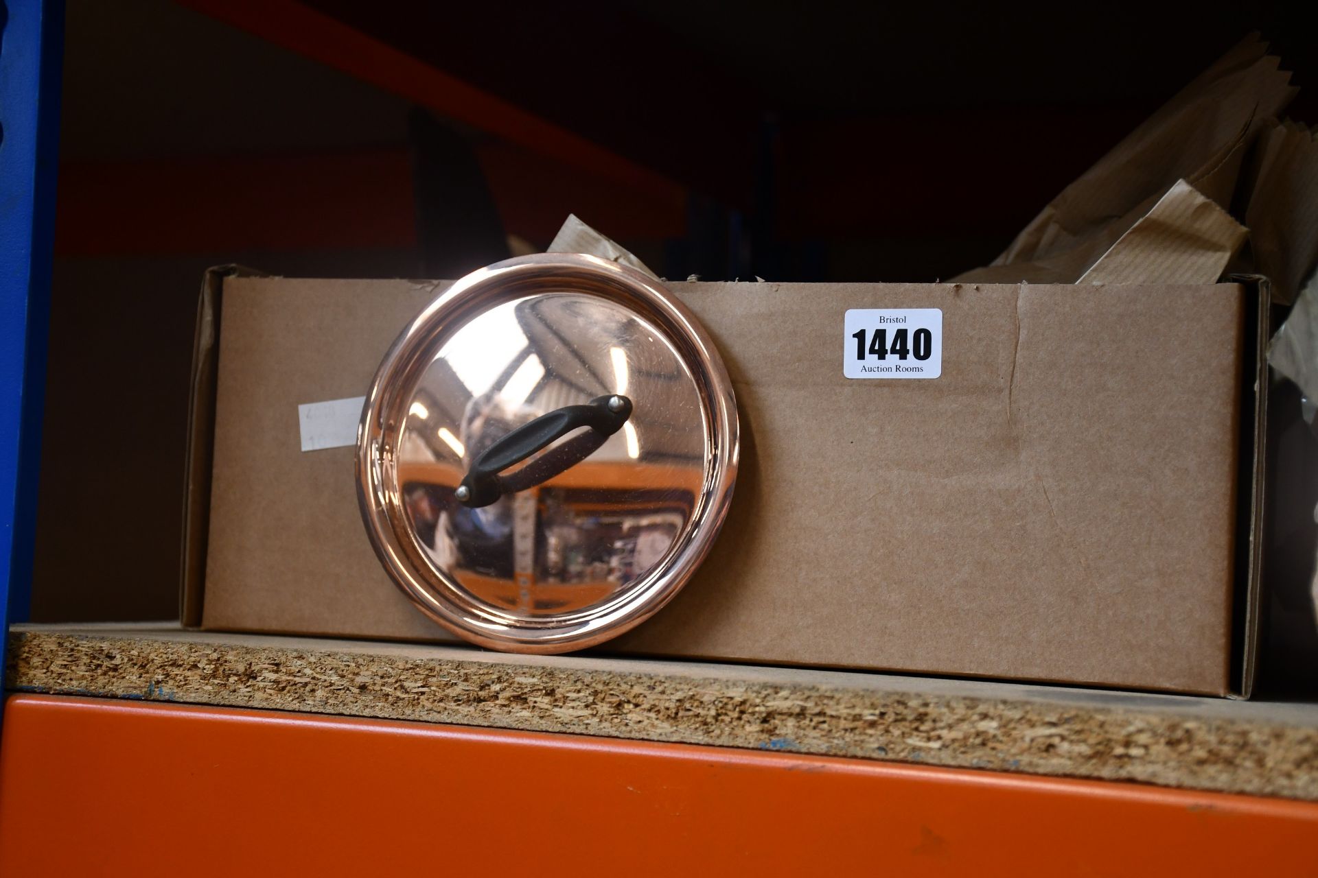 One boxed as new Mauviel M'Heritage 2.5mm copper saucepan with lid (0.8 quart).