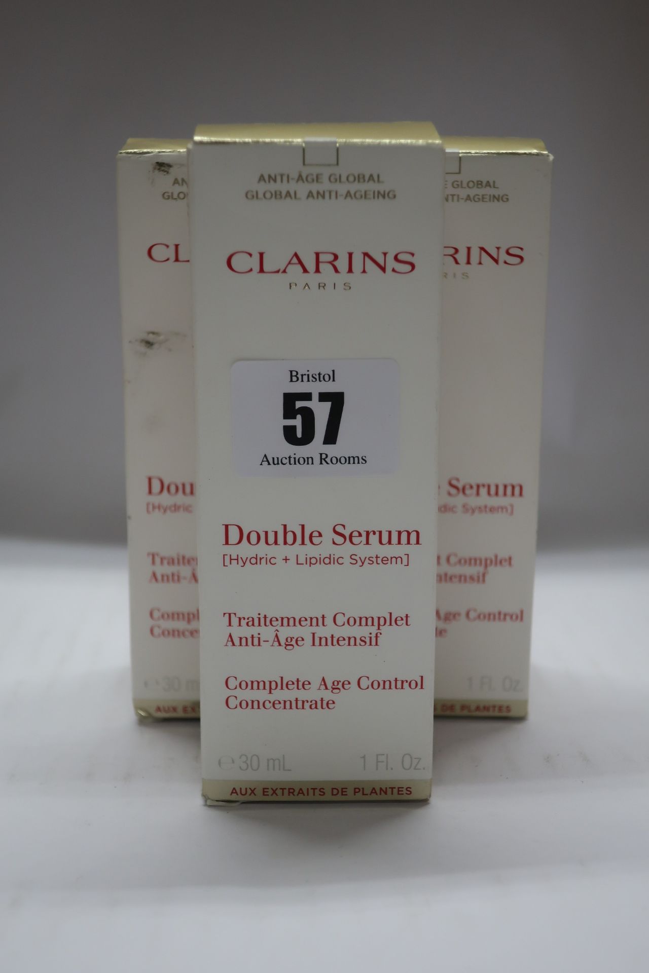 Three Clarins double serum complete age control concentrate (30ml).