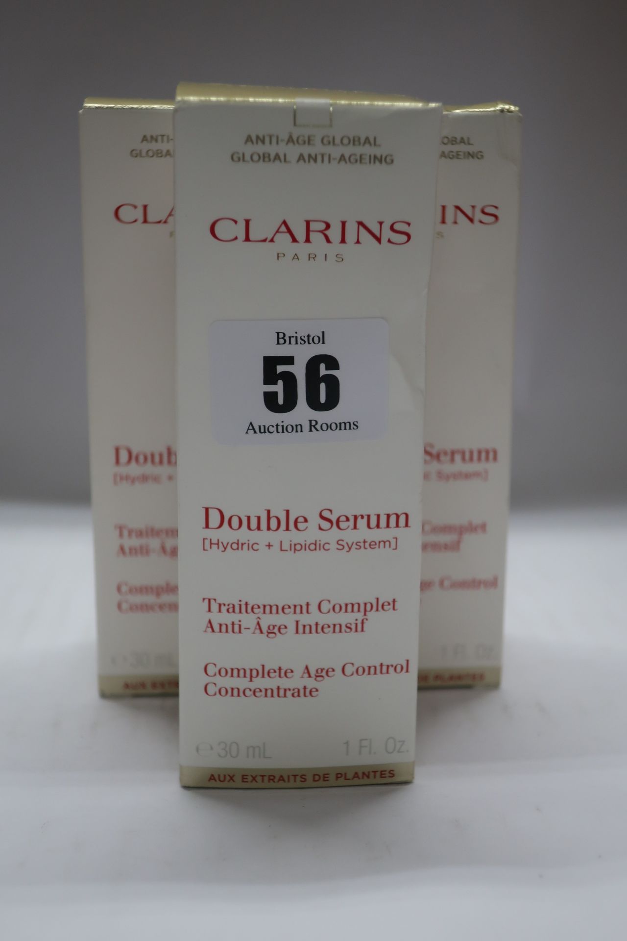 Three Clarins double serum complete age control concentrate (30ml).