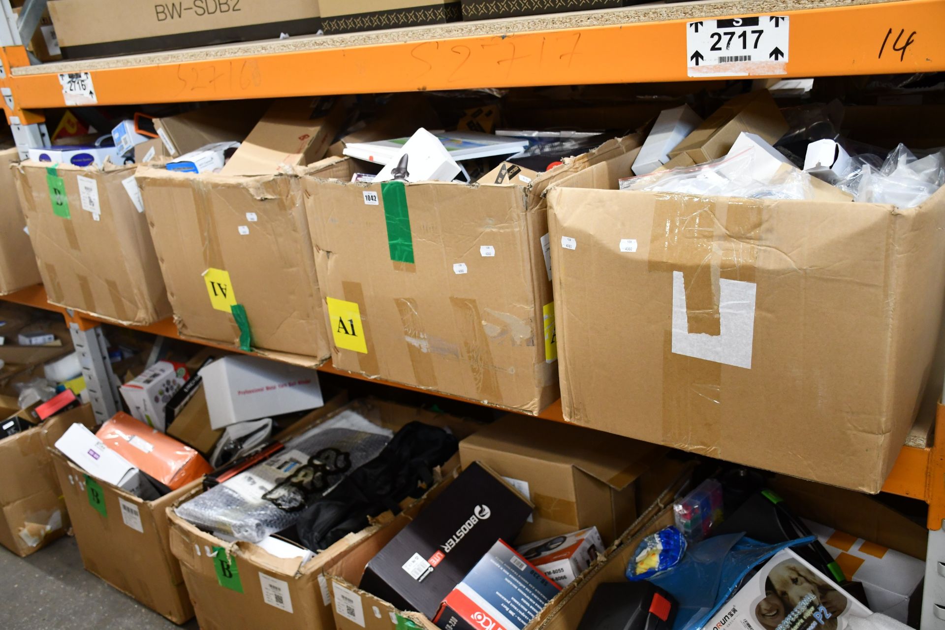 Four boxes of as new electrical items, electronic components, electrical accessories etc.