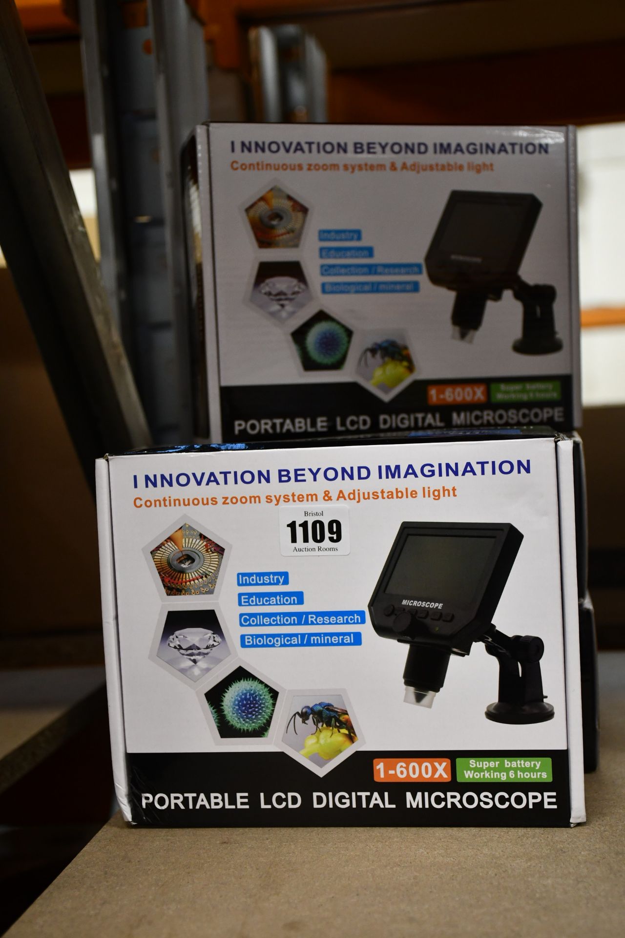 Four boxed as new Innovation Beyond Imagination portable LCD digital microscopes.