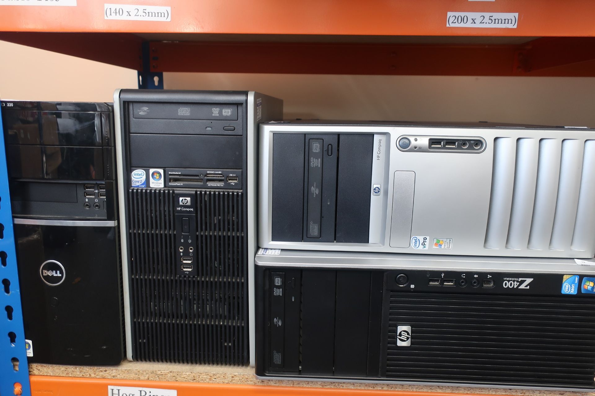 A pre-owned Dell Vostro 220 Minitower, an HP Compaq DC5700 Microtower, an HP Z400 Workstation and an