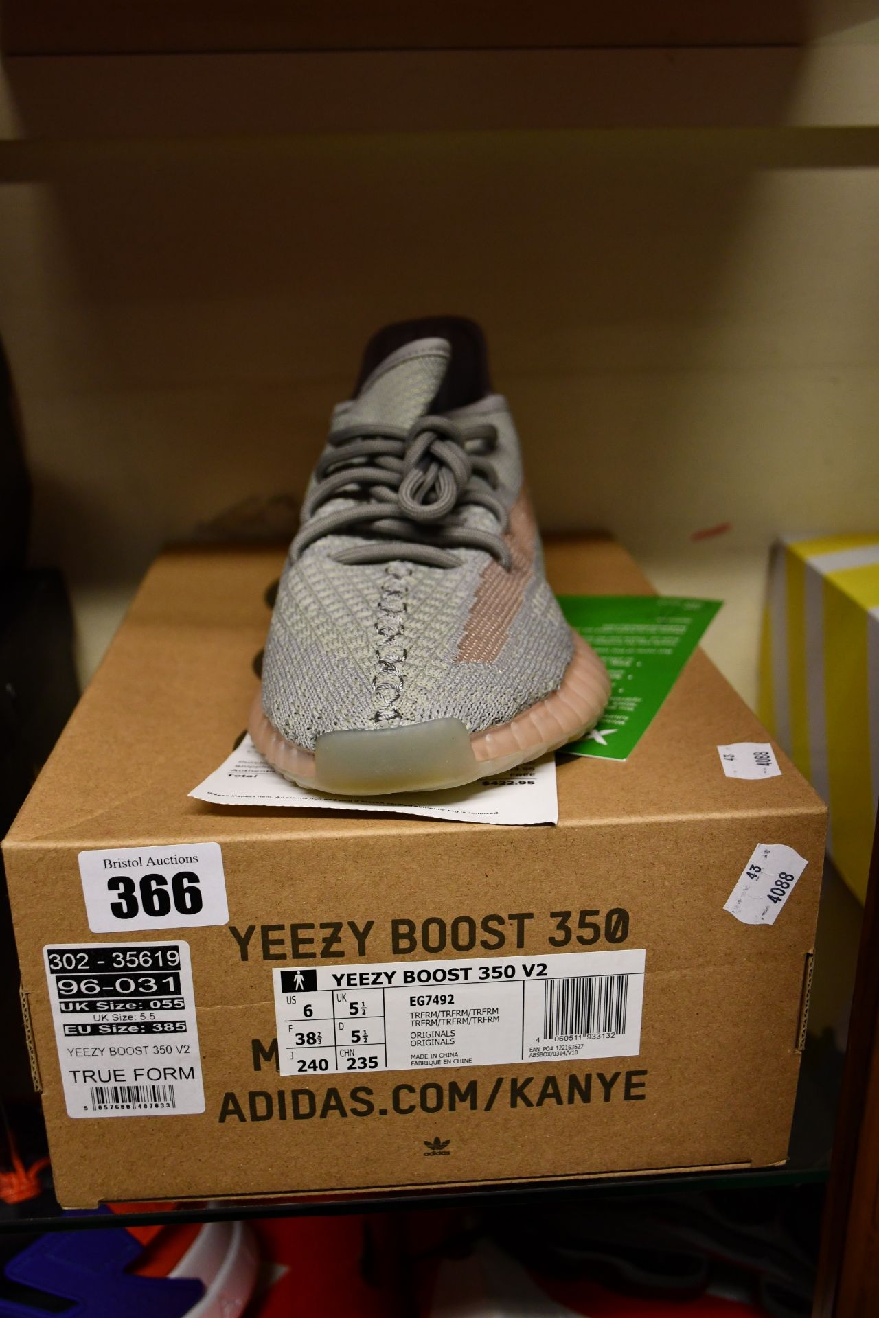 A pair of as new Adidas Yeezy Boost 350 V2 in grey (UK 5.5) from Stock X.