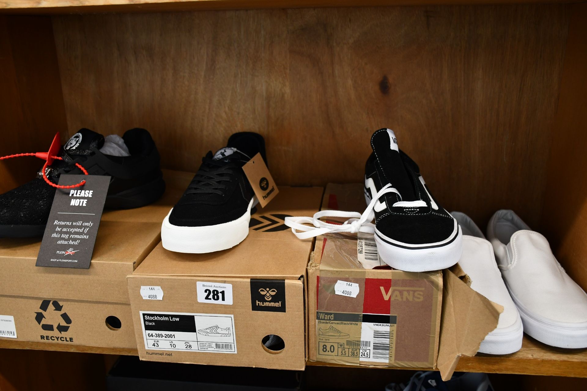 Two pairs of Vans shoes (UK 7 and 5.5, One pair unboxed) together with a pair of Hummel Stockholm