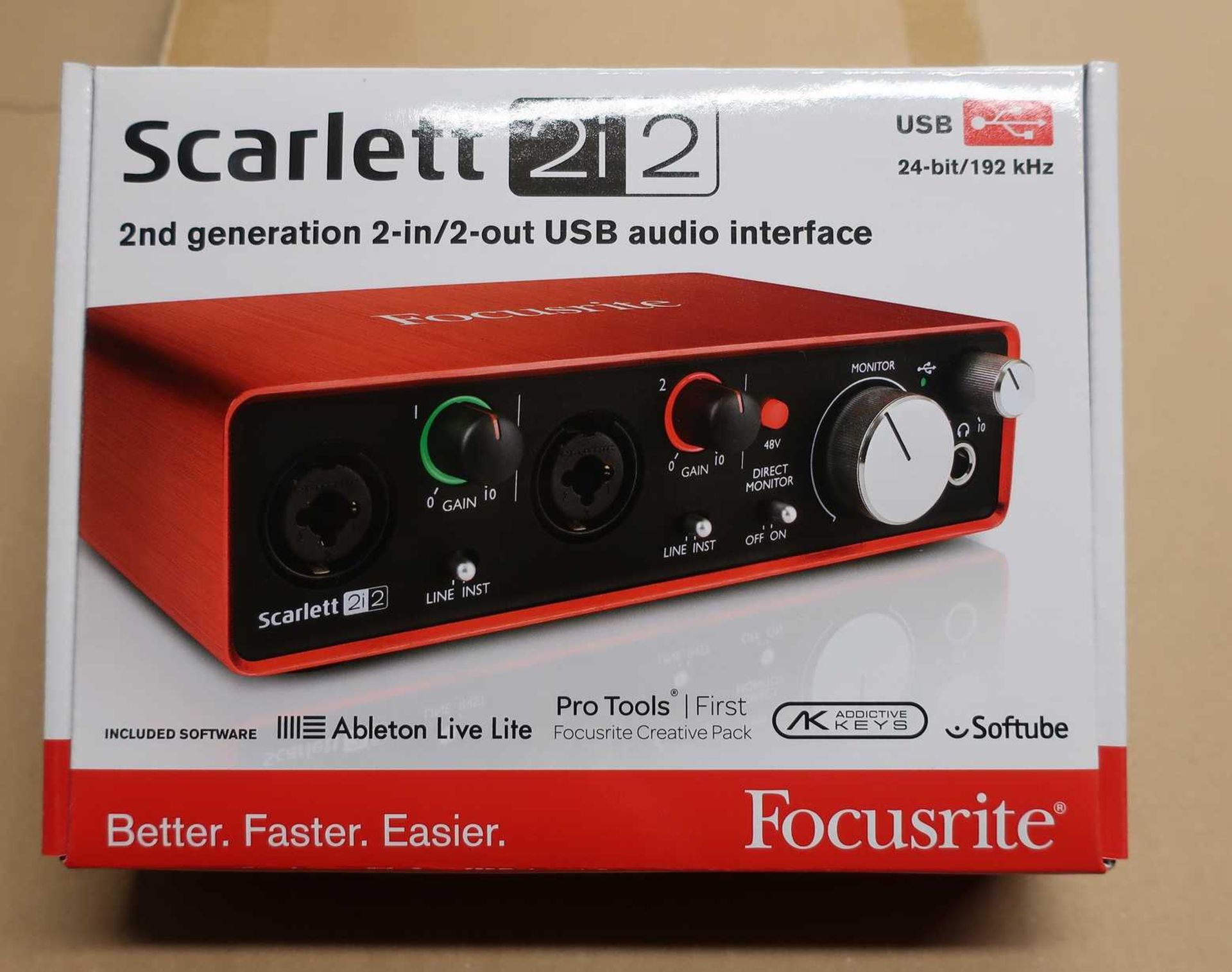A boxed as new Focusrite Scarlett 2i2 2nd Generation 2-in/2-out USB Audio Interface (Model: