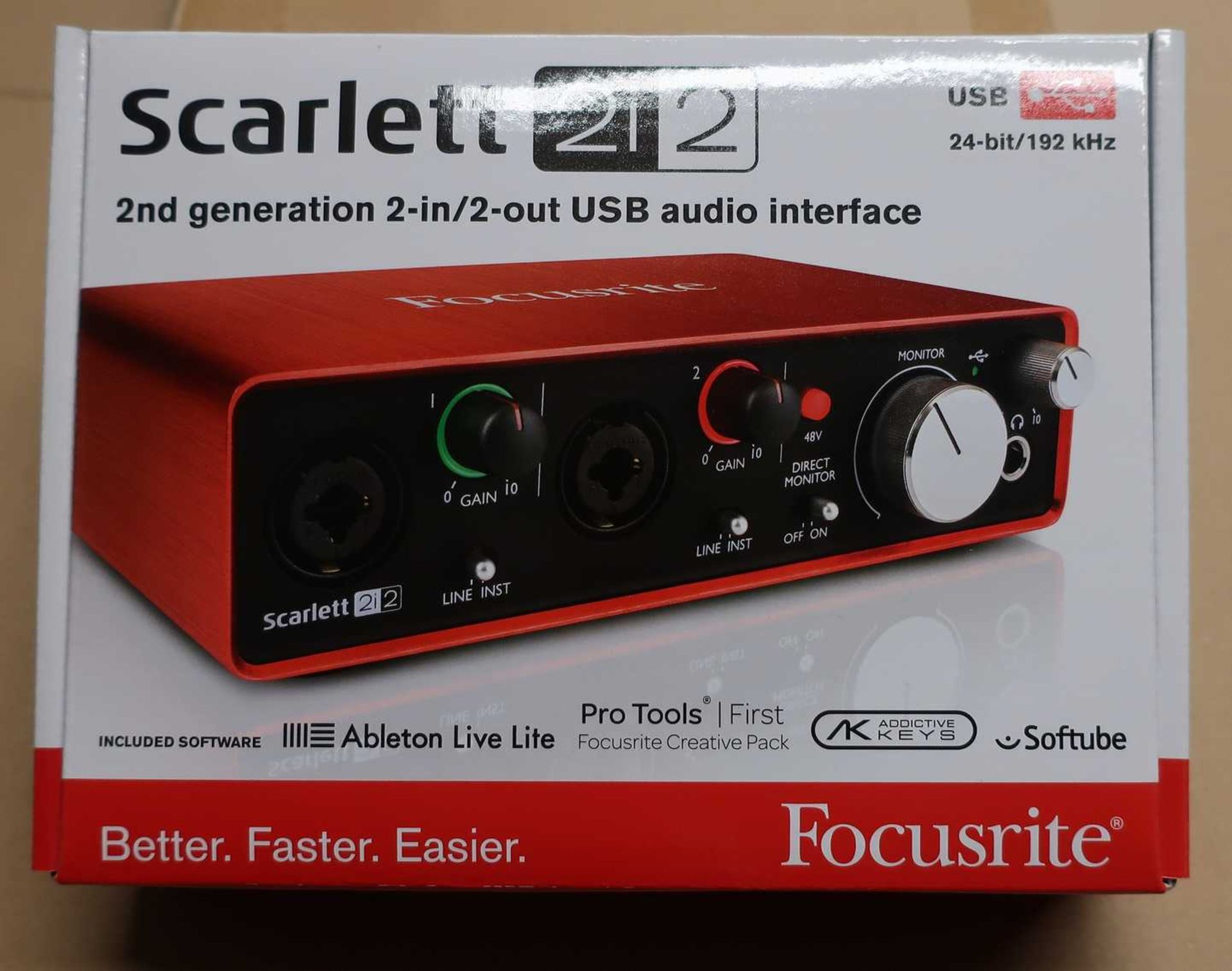 A boxed as new Focusrite Scarlett 2i2 2nd Generation 2-in/2-out USB Audio Interface (Model: