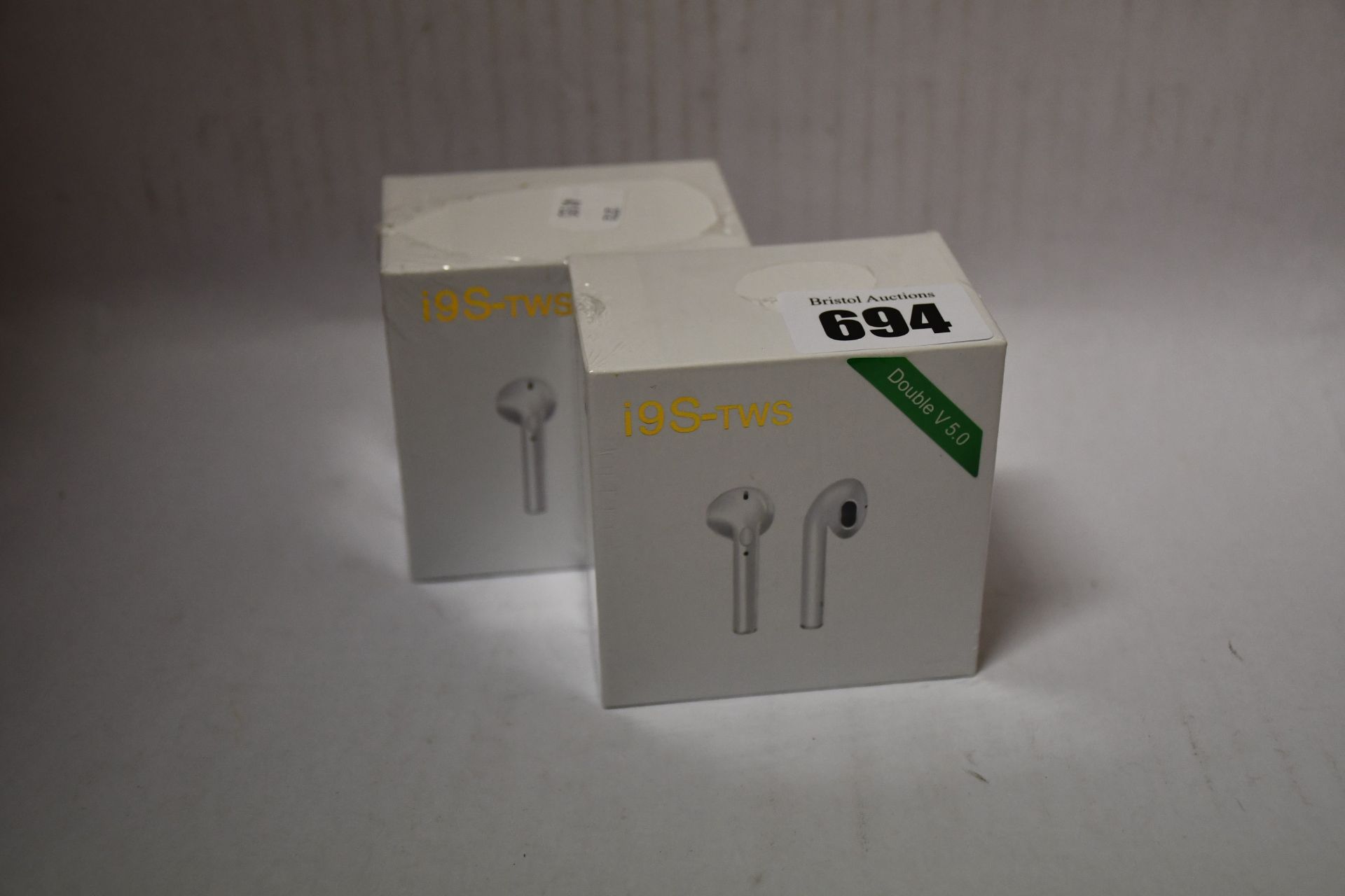 Ten boxed as new i9S TWS Double V 5.0 Wireless Bluetooth Earphones (Boxes sealed).