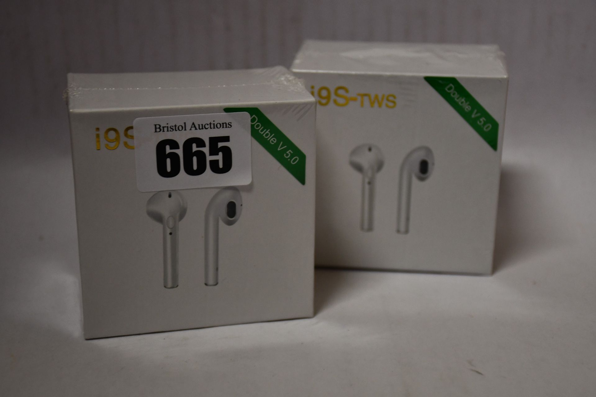 Ten boxed as new i9S TWS Double V 5.0 Wireless Bluetooth Earphones (Boxes sealed).