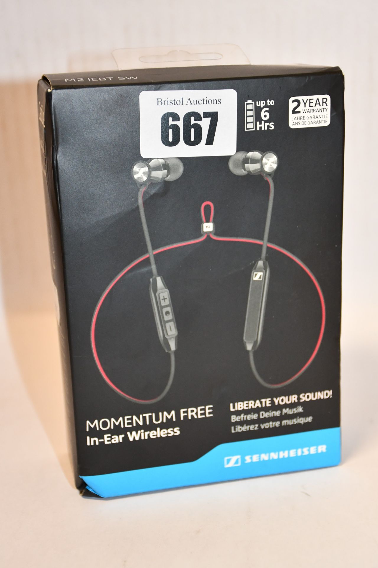A boxed pair of as new Sennheiser Momentum Free Wireless Bluetooth In-Ear Headphones in Black.