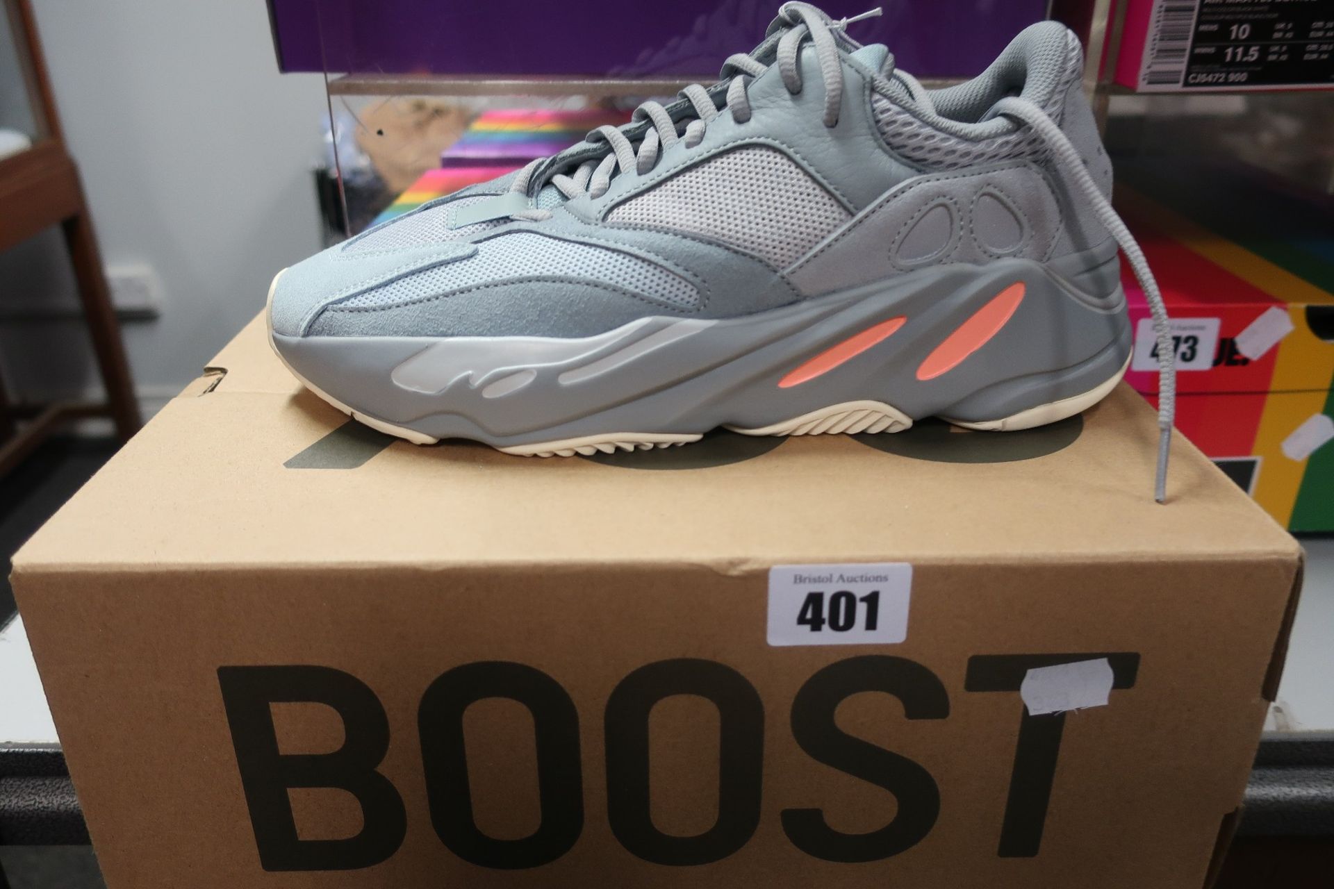 One pair of boxed as new Adidas Yeezy Boost 700 trainers in grey (UK 9.5)