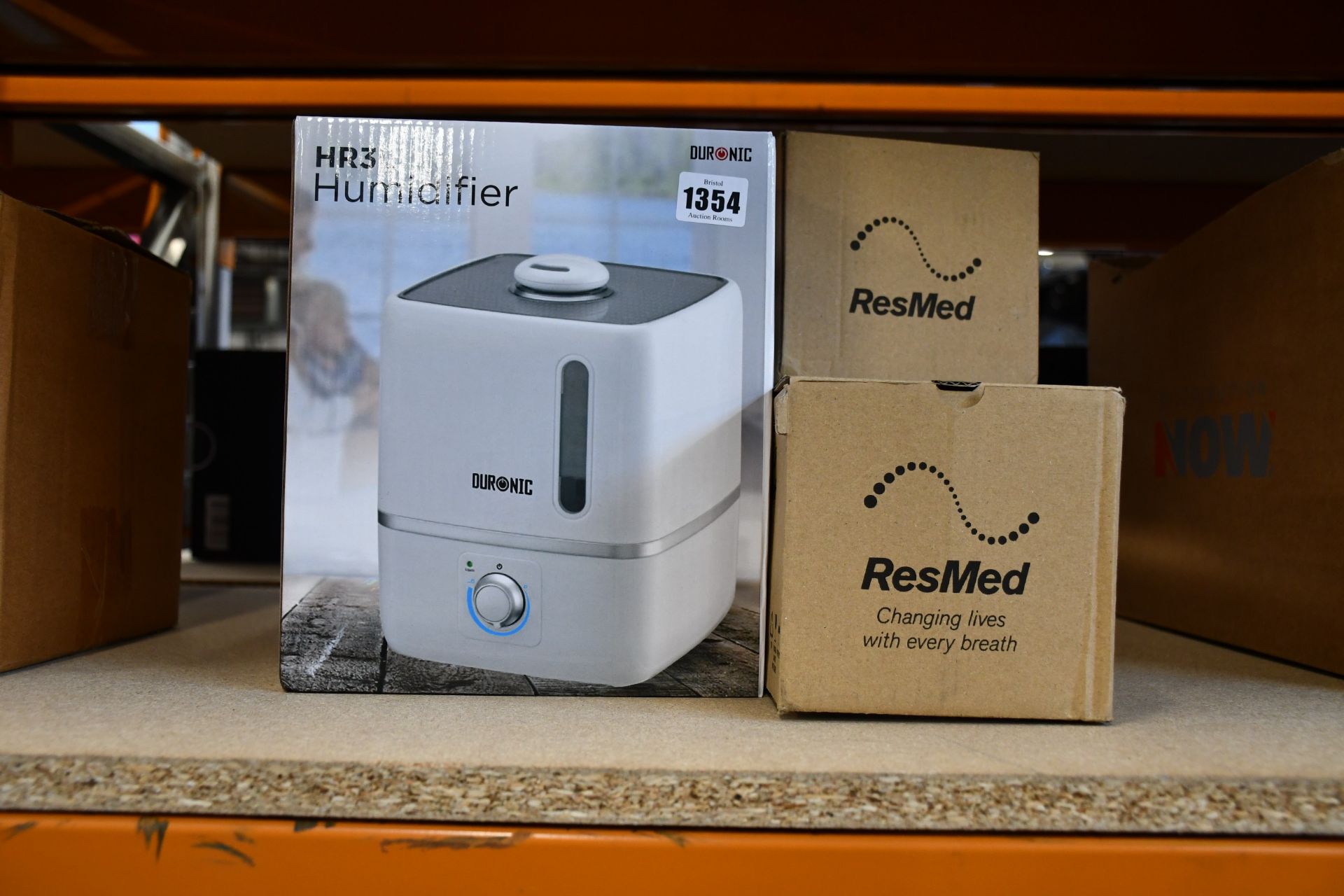 Three boxed as new ResMed Airsense 10 humidifiers and one boxed as new Duronic HR3L humidifier.
