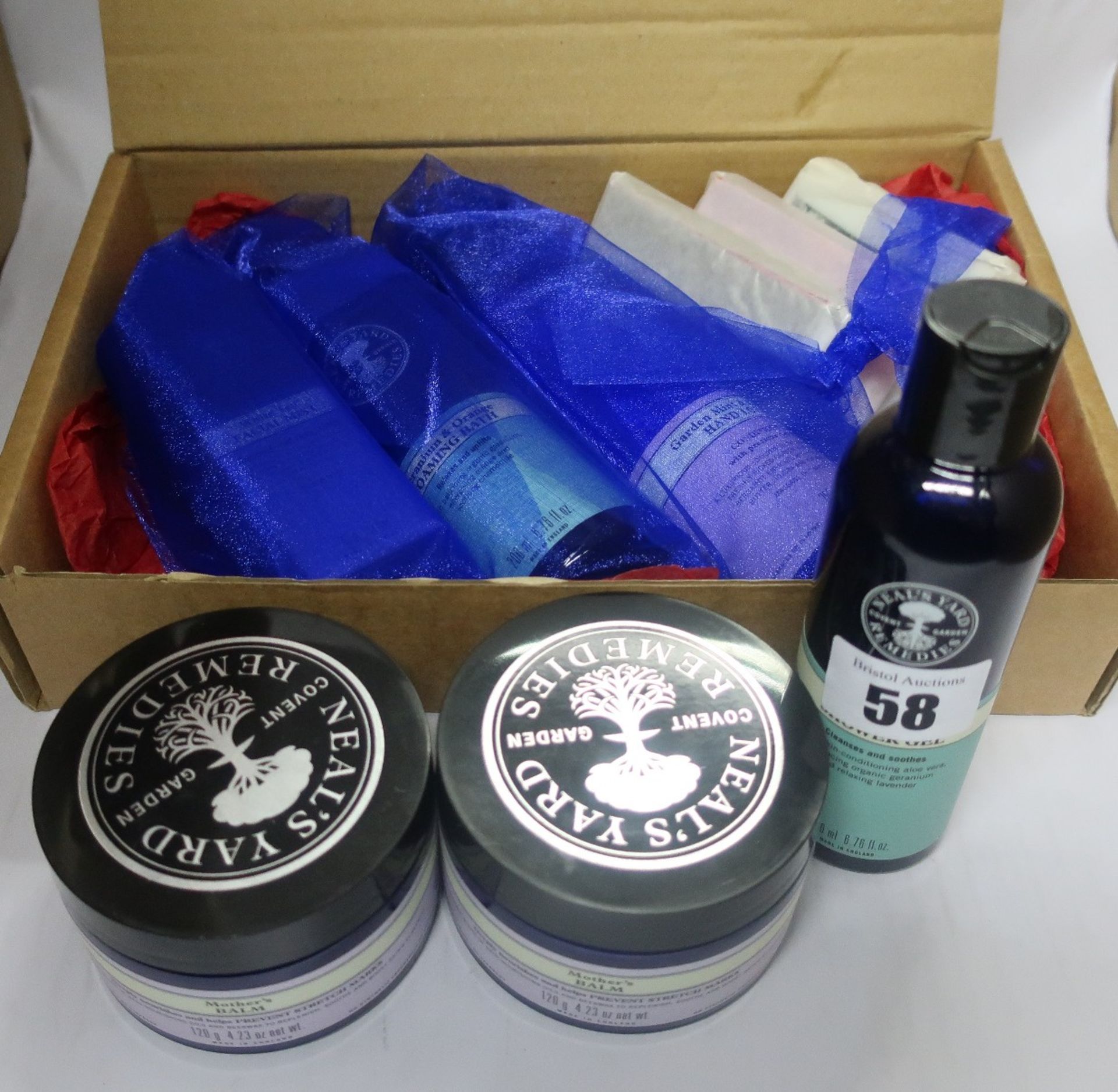 An as new Neal's Yard Wild Rose beauty balm gift set, two Neal's Yard Mother's balm cream (120g) and