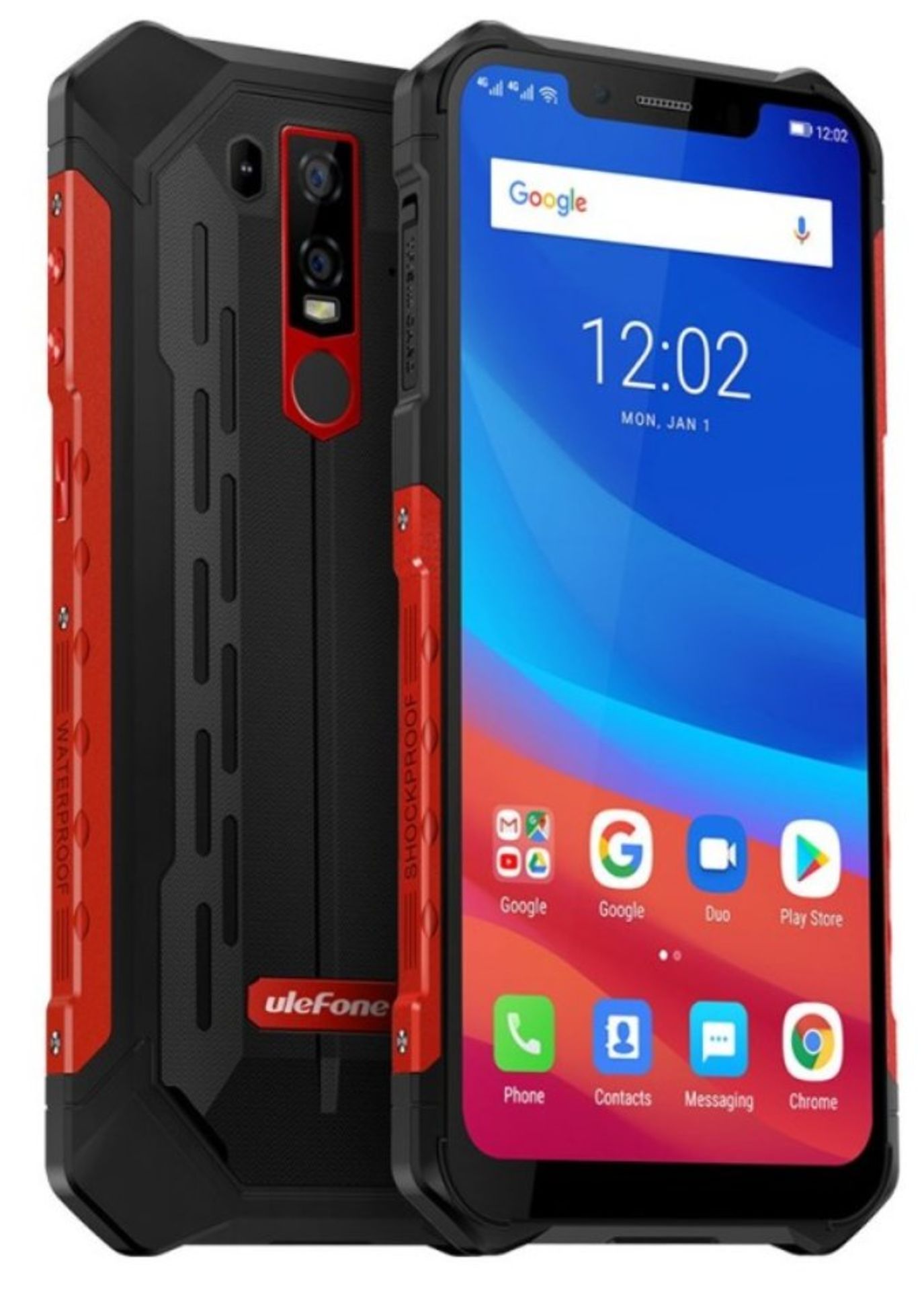 A boxed as new Ulefone Armor 6 Red 6GB/128GB Android Mobile Phone. Note - requires UK 3-pin USB