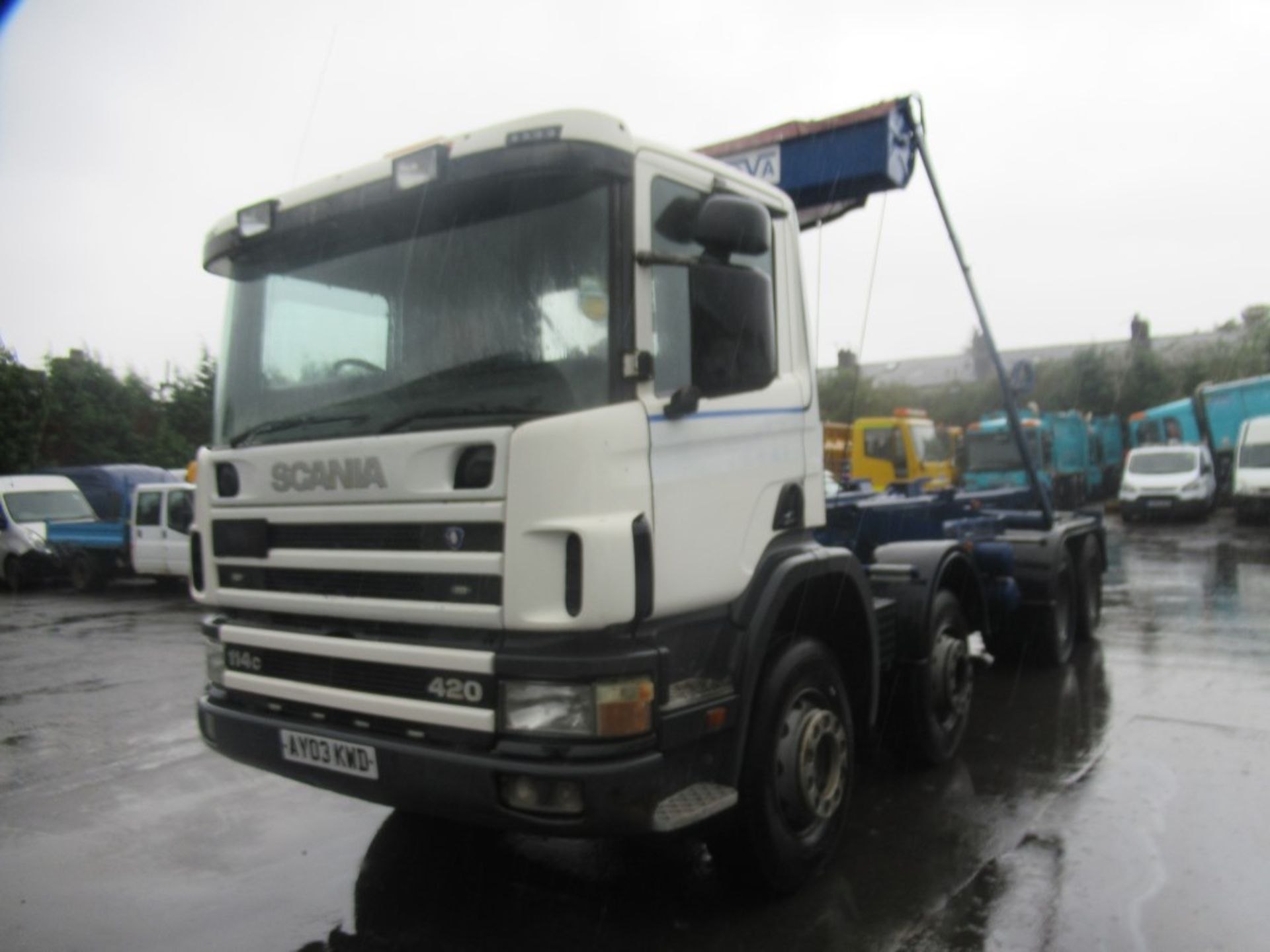 03 reg SCANIA P8X4 HOOK LOADER C/W EASY SHEET, 1ST REG 07/03, TEST 10/19, 124484KM, V5 HERE, 4 - Bild 2 aus 5