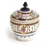 A Sèvres sucrier and cover painted with a border of roses and corn flowers, later gilt metal finial,