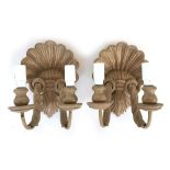 A pair of shell carved double branch wall sconces, fitted for electrical use, 23cmH Provenance: from