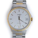 A GENTLEMAN'S STEEL & GOLD PLATED TISSOT SEASTAR BRACELET WATCH WITH DATE Movement: Quartz. Case: