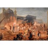 William Simpson, 1823 - 1899, Travellers with Egyptian Merchants at Port Faud, signed, pencil and