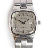 A LADIES STAINLESS STEEL LONGINES AUTOMATIC BRACELET WATCH CIRCA 1970s, APPLIED BATON MARKERS,