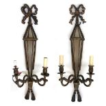 A pair of Italian carved giltwood mirrored double branch wall sconces, each with six mirrored