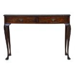 A George I style rectangular walnut side table, fitted with two frieze drawers on shell carved