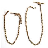 A barley twist chain (ladies fob), 9ct, 8.3g, t bar fob chain, 9ct, 9g