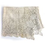 Large linen needlework bedspread or table cover, with a border of vine leaves and grapes, and
