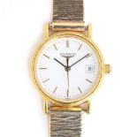 A LADIES STAINLESS STELL AND GOLD PLATED LONGINES WRIST WATCH A LADIES MARC FAVRE 9CT GOLD WATCH
