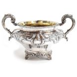 A silver sugar bowl of compressed cylindrical form, Charles Fox II, London 1835, the twin loop