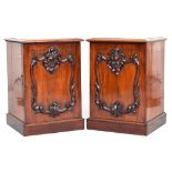 A pair of Regency and later mahogany cabinets, with applied carving, 57x57x81cmH