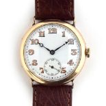 A GENTLEMAN'S 9CT GOLD LONGINES 'AB' CASE CIRCA 1920s, ENAMEL DIAL, PAINTED ARABIC GOLD NUMERALS,