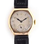 A GENTLEMAN'S 9CT GOLD OMEGA WRIST WATCH DATED 1937, REF 45489, PARCHMENT DIAL, RAISED ARABIC