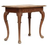 A 19th century continental oak side table with moulded rectangular top on cabriole legs