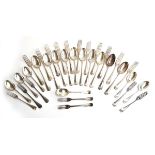 A silver plated Hanoverian rat tail pattern table service, comprising forks (11), table spoons (10),