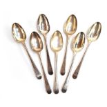 A set of seven crested Old English pattern silver desert spoons, London 1780 (?), 7.8oz