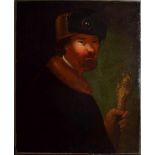 German School, 17th century, Portrait of a merchant holding an ornate ivory staff, oil on canvas,