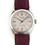 A FINE STAINLESS STEEL ROLEX OYSTER WRIST WATCH CIRCA 1955, REF 6082, PARCHMENT DIAL