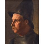 Follower of Philip de László, Spanish Solider in Cabasset Helmet, oil on canvas, 46x35.5cm