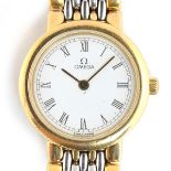 A LADIES STAINLESS STEEL AND GOLD PLATED OMEGA QUARTZ DE VILLE BRACELET WATCH *NOT RUNNING* CIRCA