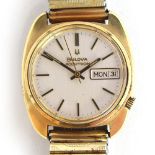 A GENTLEMAN'S STEEL & GOLD PLATED BULOVA ACCUTRON DAY DATE WATCH CIRCA 1970, ref 762-1, Dial