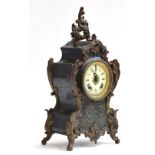 A Louis XV style green japanned and metal mounted mantel clock, Ansonia, New York, late 19th