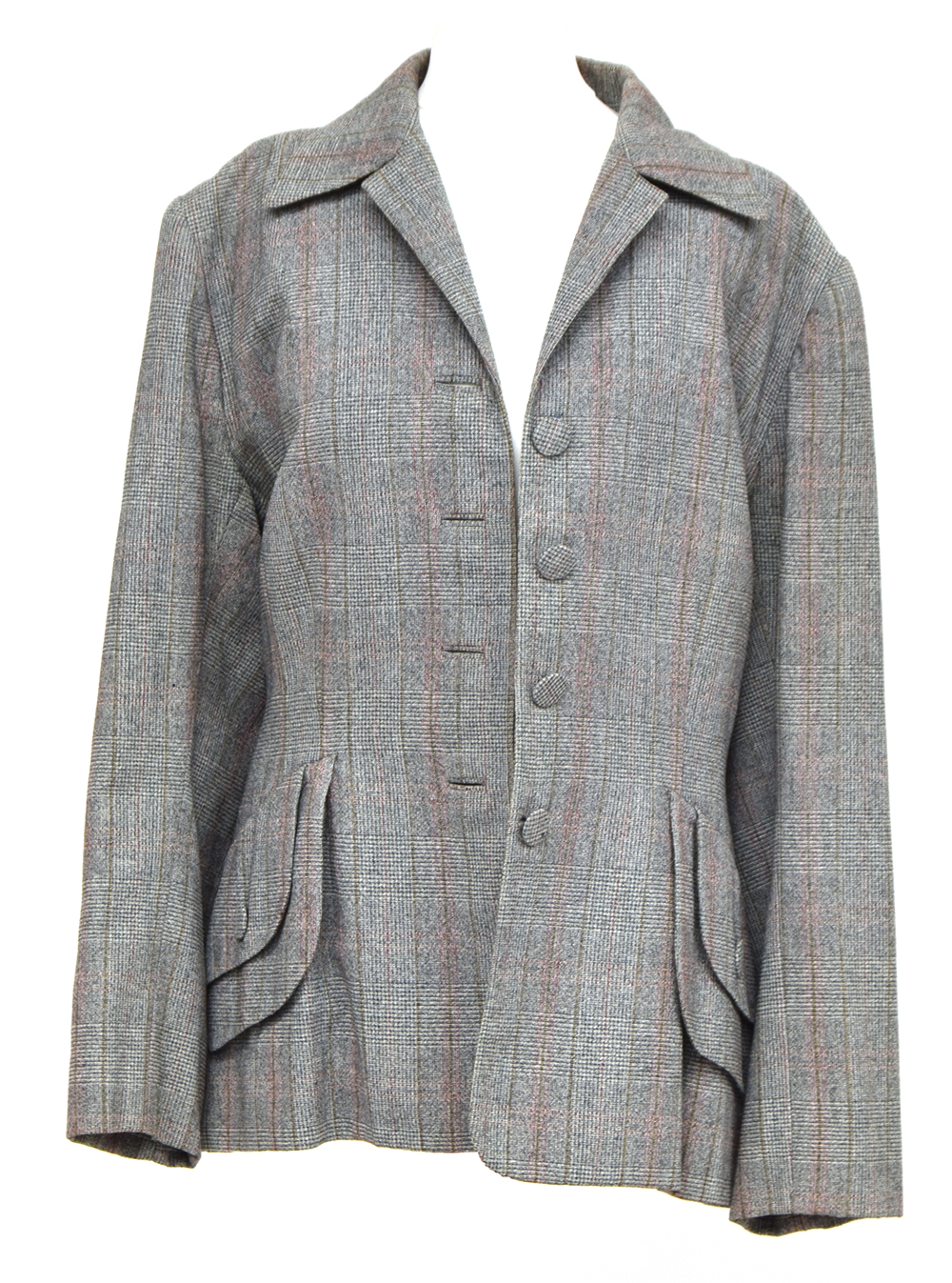 Rare 1940s wool check jacket tailored in Japan, self covered buttons and false pockets with double