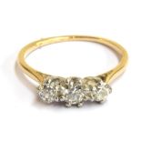 An 18ct gold ring set with 3 old cut diamonds (approx 1ct) size M.5.